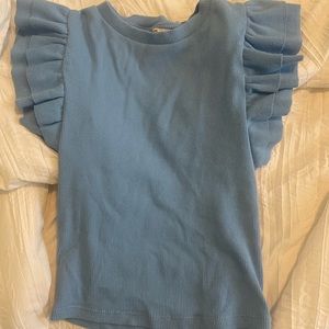 Zara blue ruffle sleeve crop top